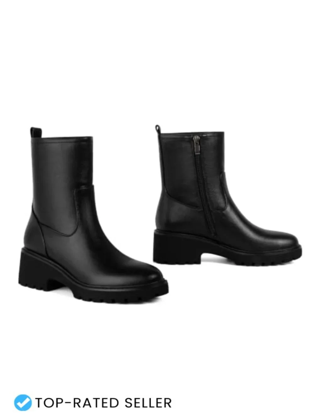 Faux Leather Round Toe Ankle Boots with Chunky Heel Lug Sole
